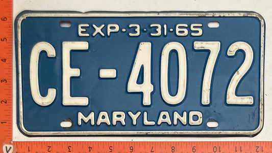 1965 Maryland #CE-4072 Passenger License Plate