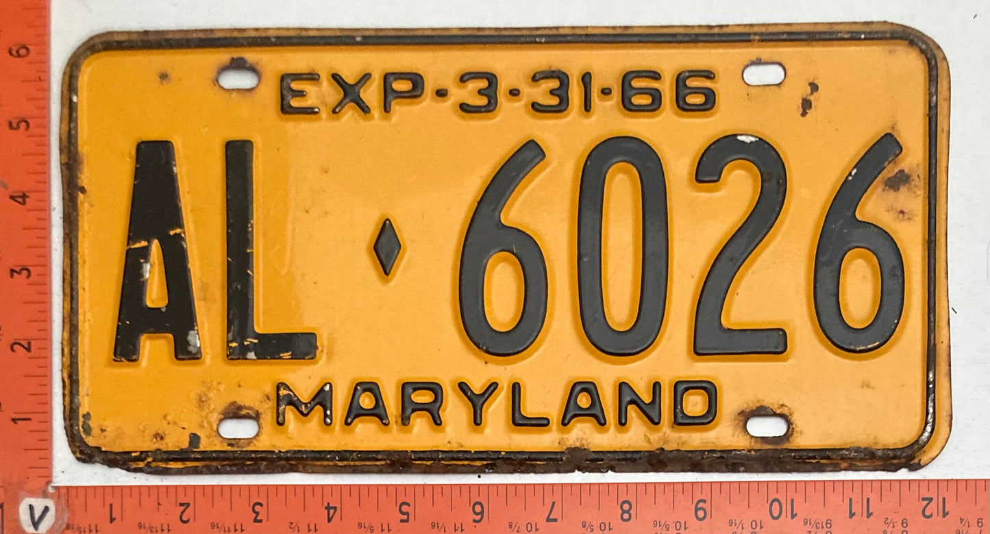 1966 Maryland #AL-6026 Passenger License Plate