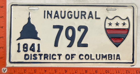1941 Washington, DC #792 Presidential Inaugural Passenger License Plate (with Envelope)