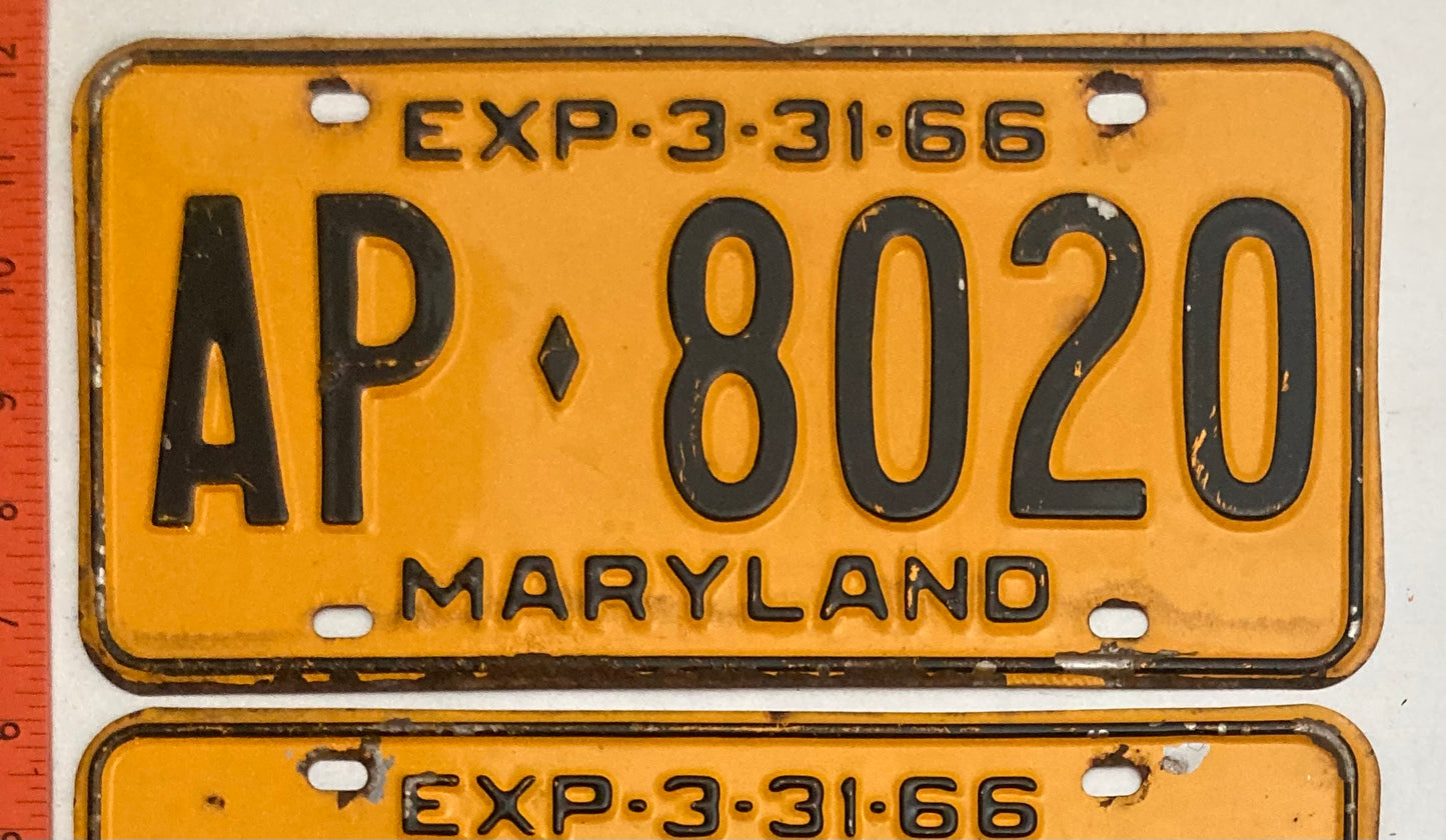 1966 Maryland #AP-8020 Passenger License Plate PAIR