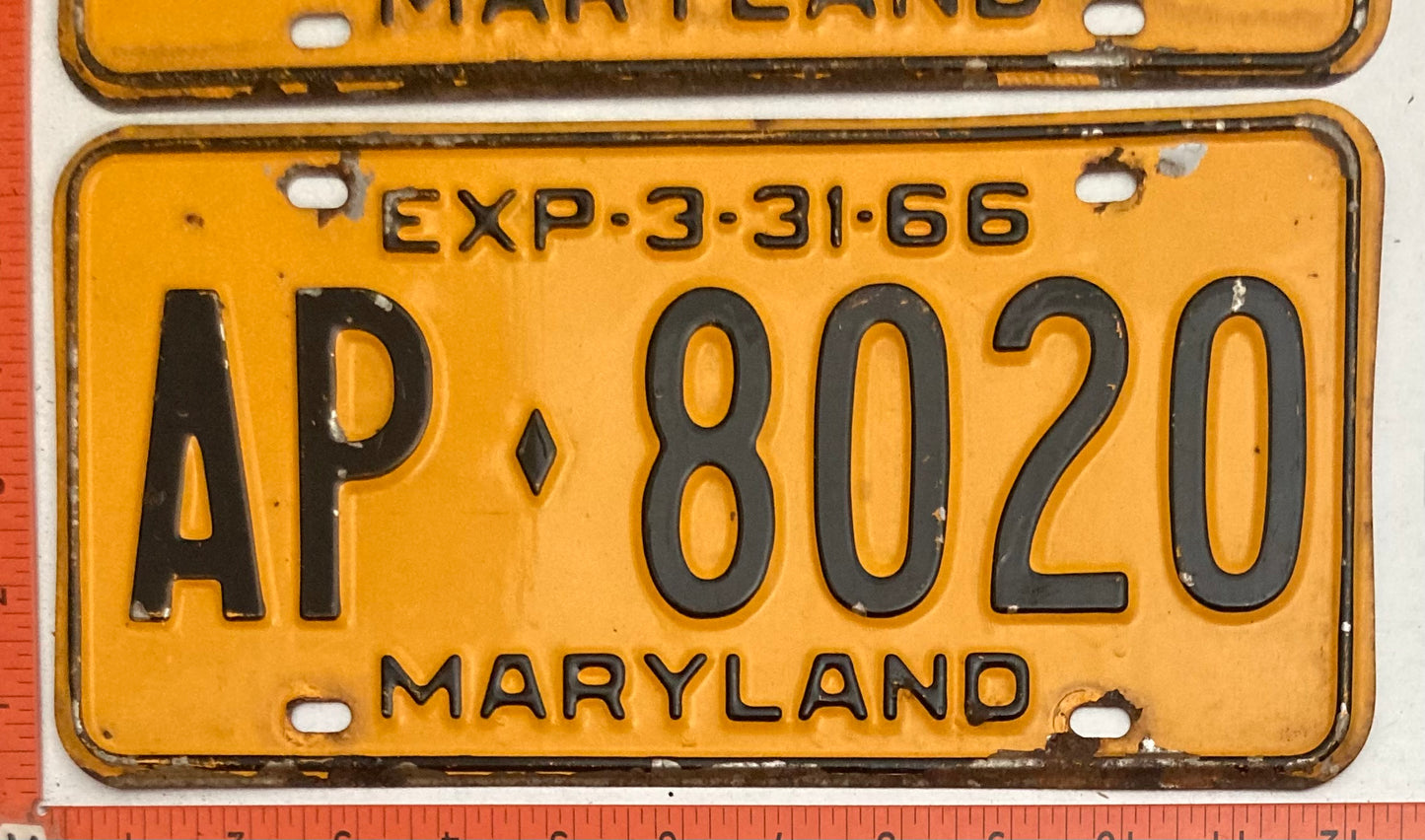 1966 Maryland #AP-8020 Passenger License Plate PAIR