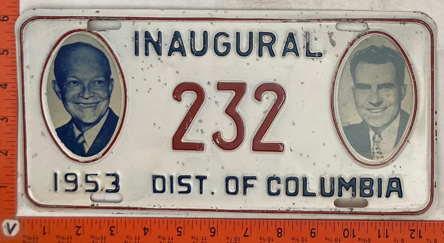 1953 Washington, DC #232 Presidential Inaugural Passenger License Plate