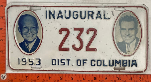 1953 Washington, DC #232 Presidential Inaugural Passenger License Plate