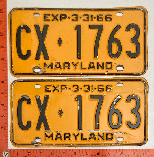 1966 Maryland #CX-1763 Passenger License Plate PAIR