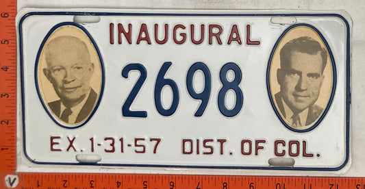 1957 Washington, DC #2698 Presidential Inaugural Passenger License Plate