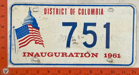 1961 Washington, DC #751 Presidential Inaugural Passenger License Plate