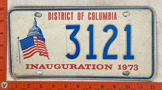 1973 Washington, DC #3121 Presidential Inaugural Passenger License Plate