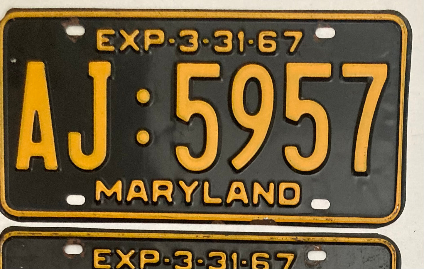 1967 Maryland #AJ:5957 Passenger License Plate PAIR