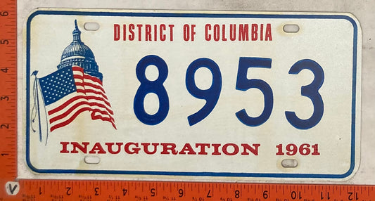 1961 Washington, DC #8953 Presidential Inaugural Passenger License Plate