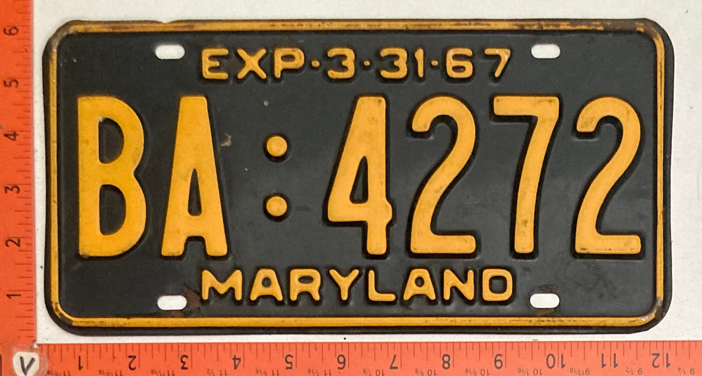 1967 Maryland #BA:4272 Passenger License Plate