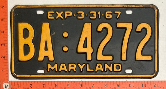1967 Maryland #BA:4272 Passenger License Plate