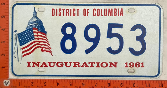 1961 Washington, DC #8953 Presidential Inaugural Passenger License Plate
