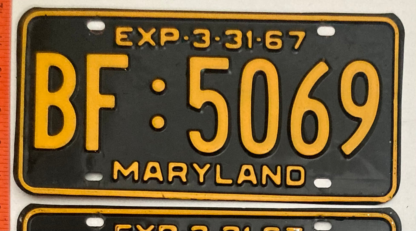 1967 Maryland #BF:5069 Passenger License Plate PAIR