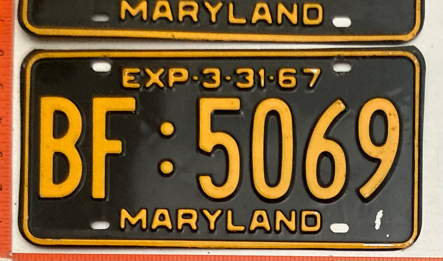 1967 Maryland #BF:5069 Passenger License Plate PAIR