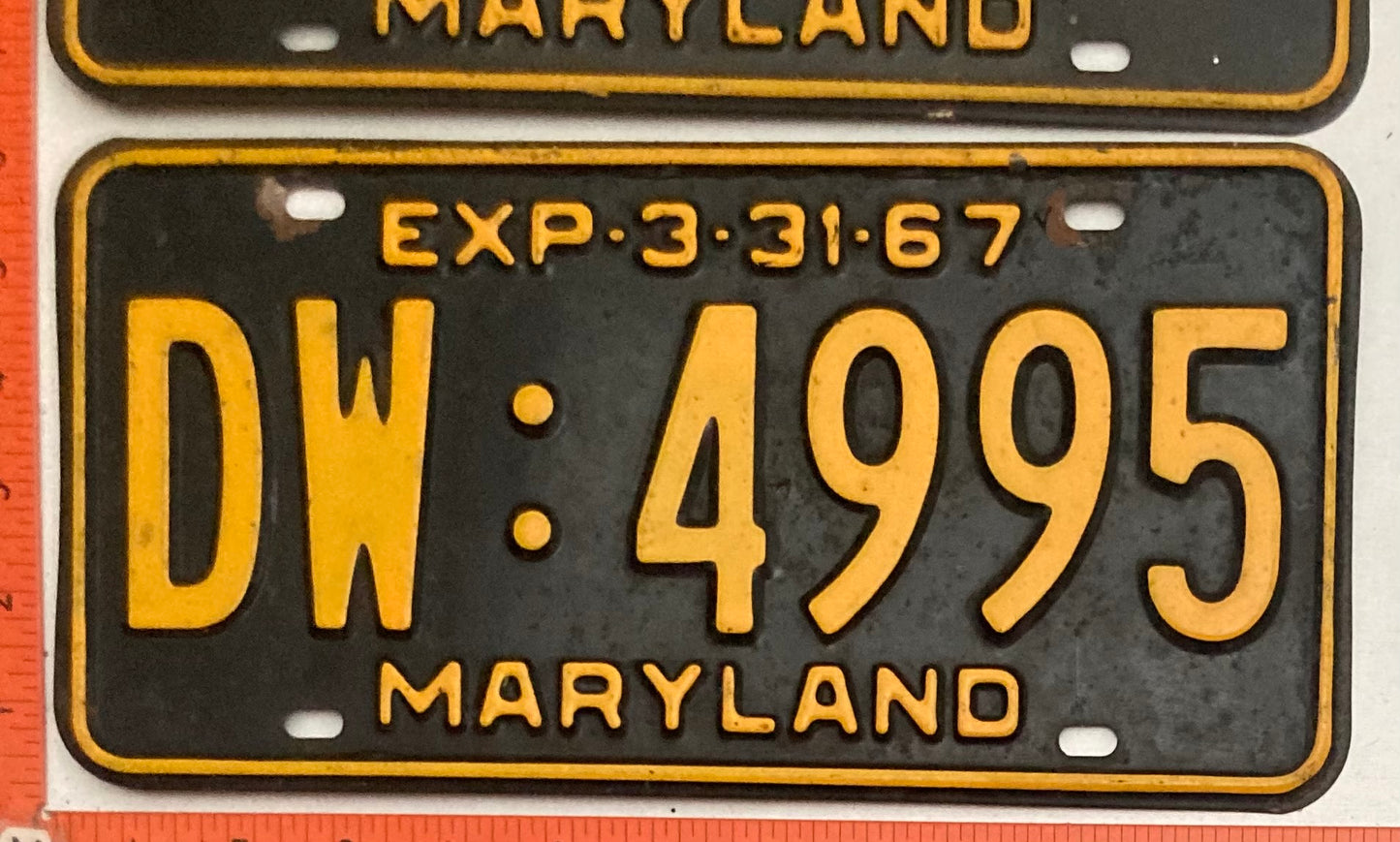 1967 Maryland #DW:4995 Passenger License Plate PAIR
