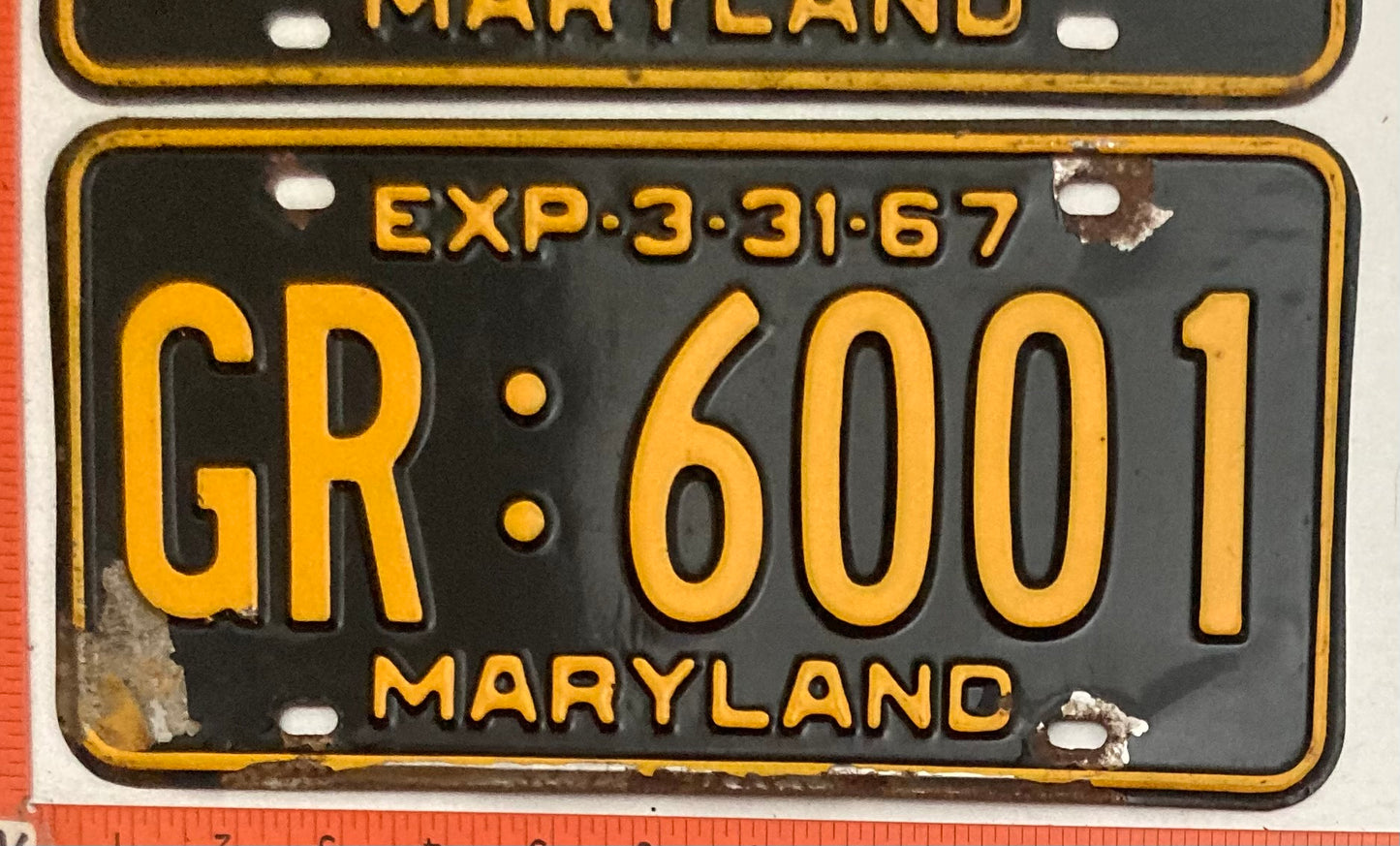 1967 Maryland #GR:6001 Passenger License Plate PAIR