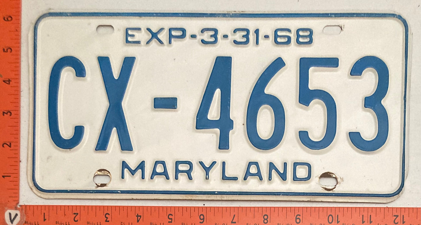 1968 Maryland #CX-4653 Passenger License Plate