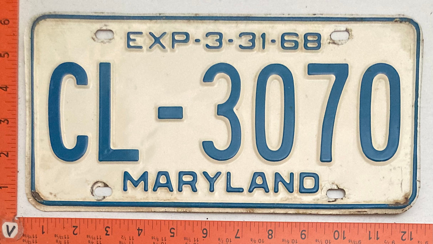 1968 Maryland #CL-3070 Passenger License Plate