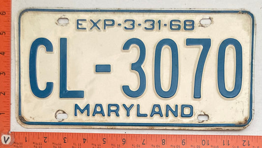 1968 Maryland #CL-3070 Passenger License Plate