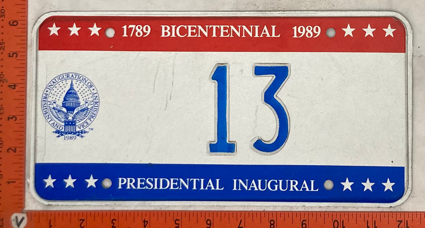 1989 Washington, DC #13 Presidential Inaugural Passenger License Plate