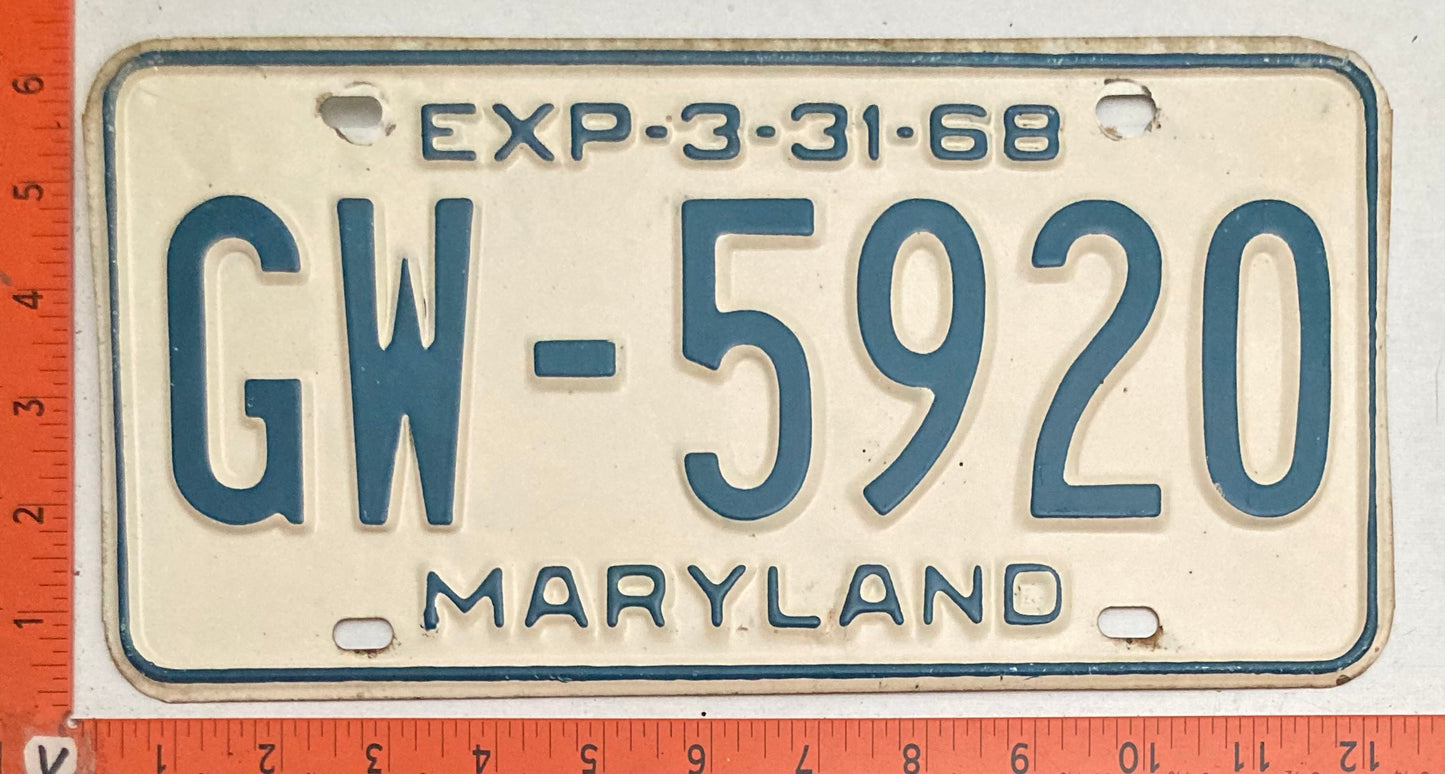 1968 Maryland #GW-5920 Passenger License Plate
