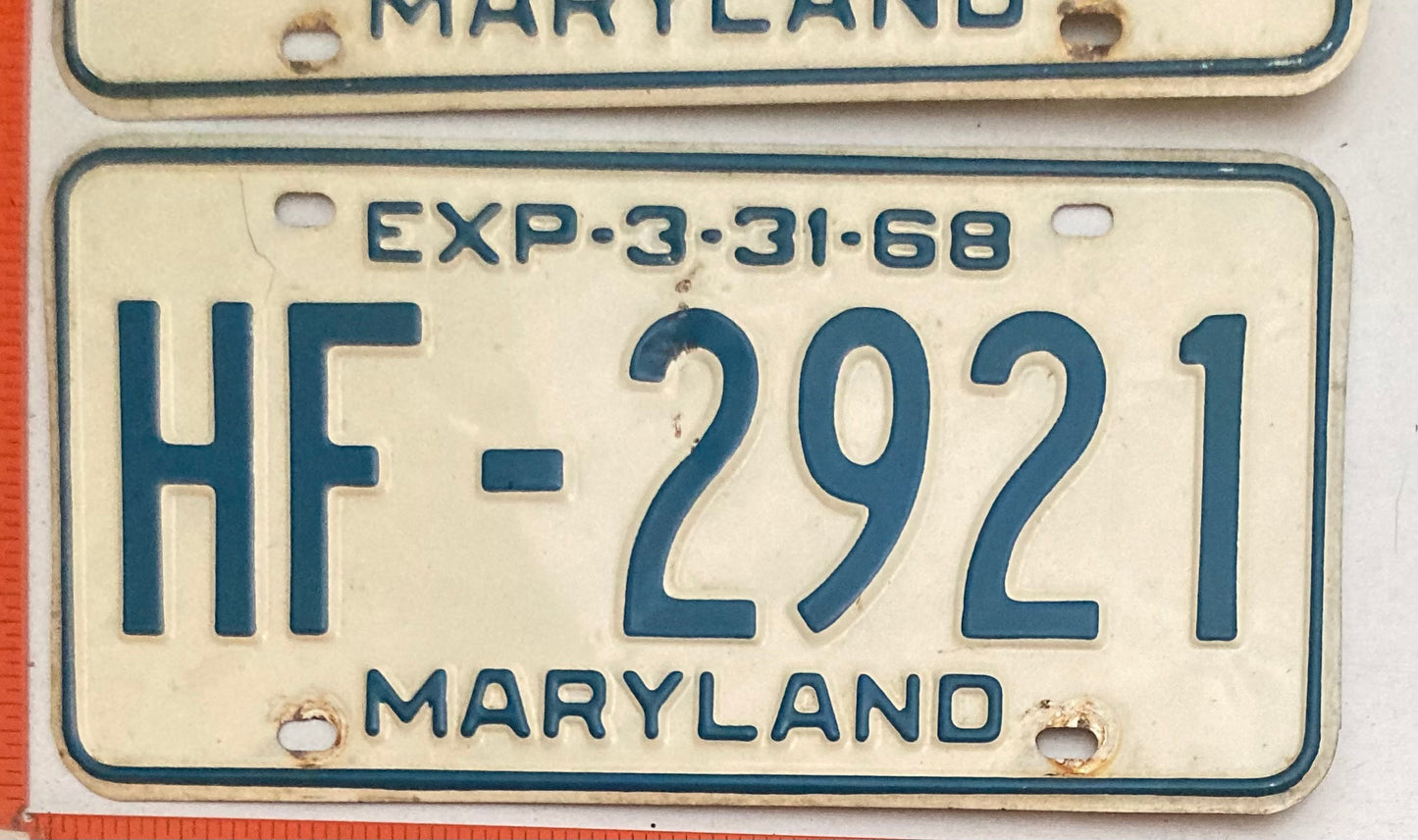 1968 Maryland #HF-2921 Passenger License Plate PAIR