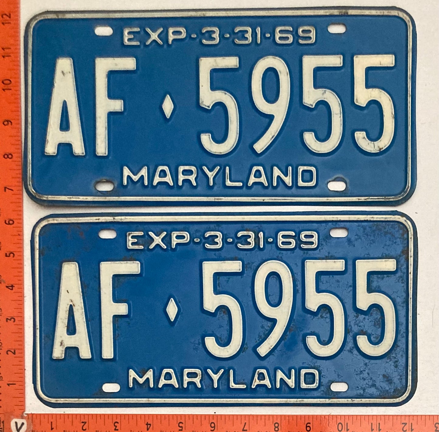 1969 Maryland #AF-5955 Passenger License Plate PAIR