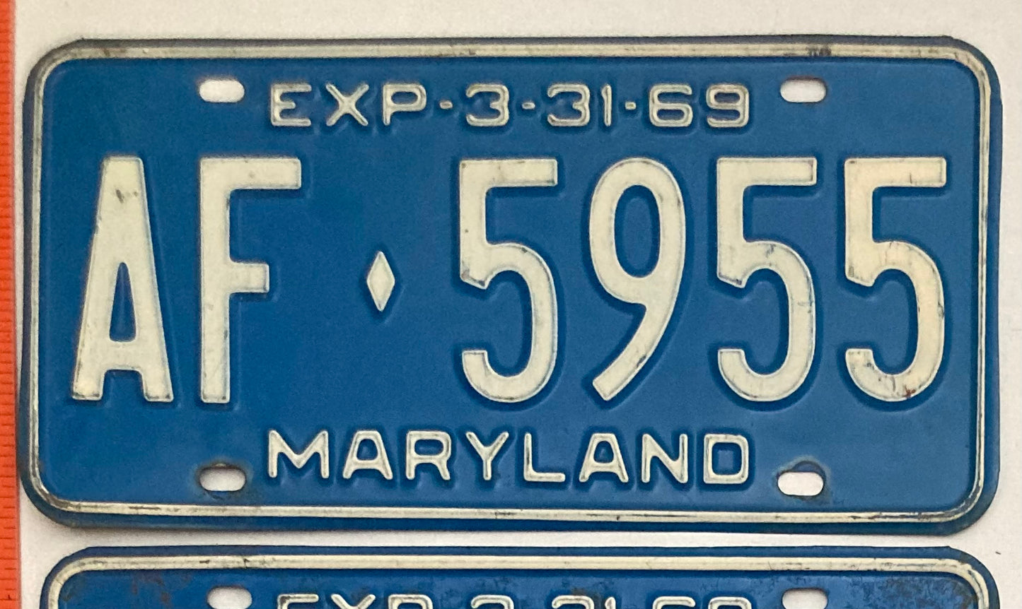 1969 Maryland #AF-5955 Passenger License Plate PAIR