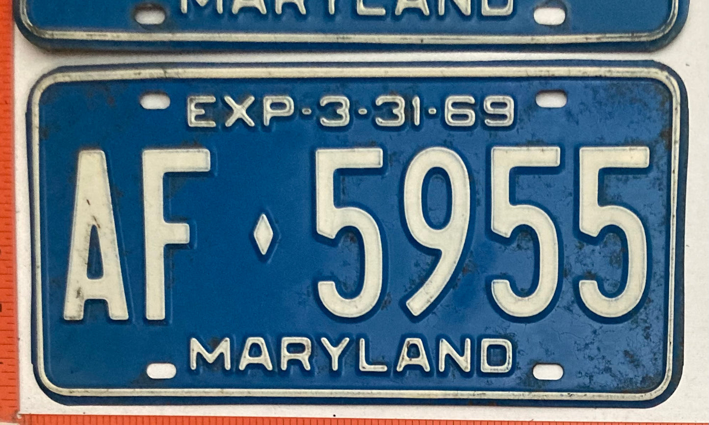 1969 Maryland #AF-5955 Passenger License Plate PAIR