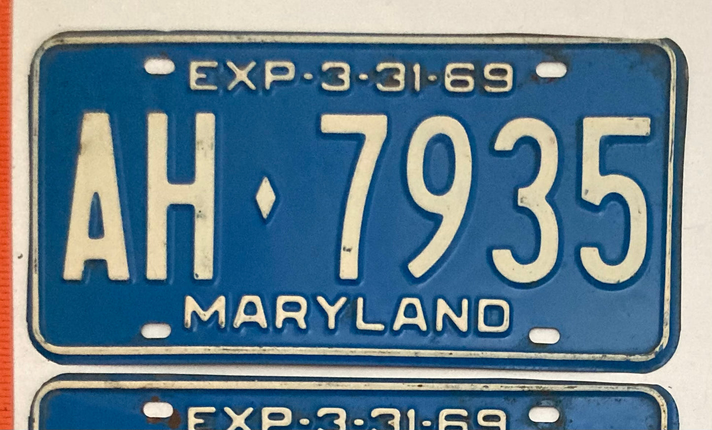 1969 Maryland #AH-7935 Passenger License Plate PAIR