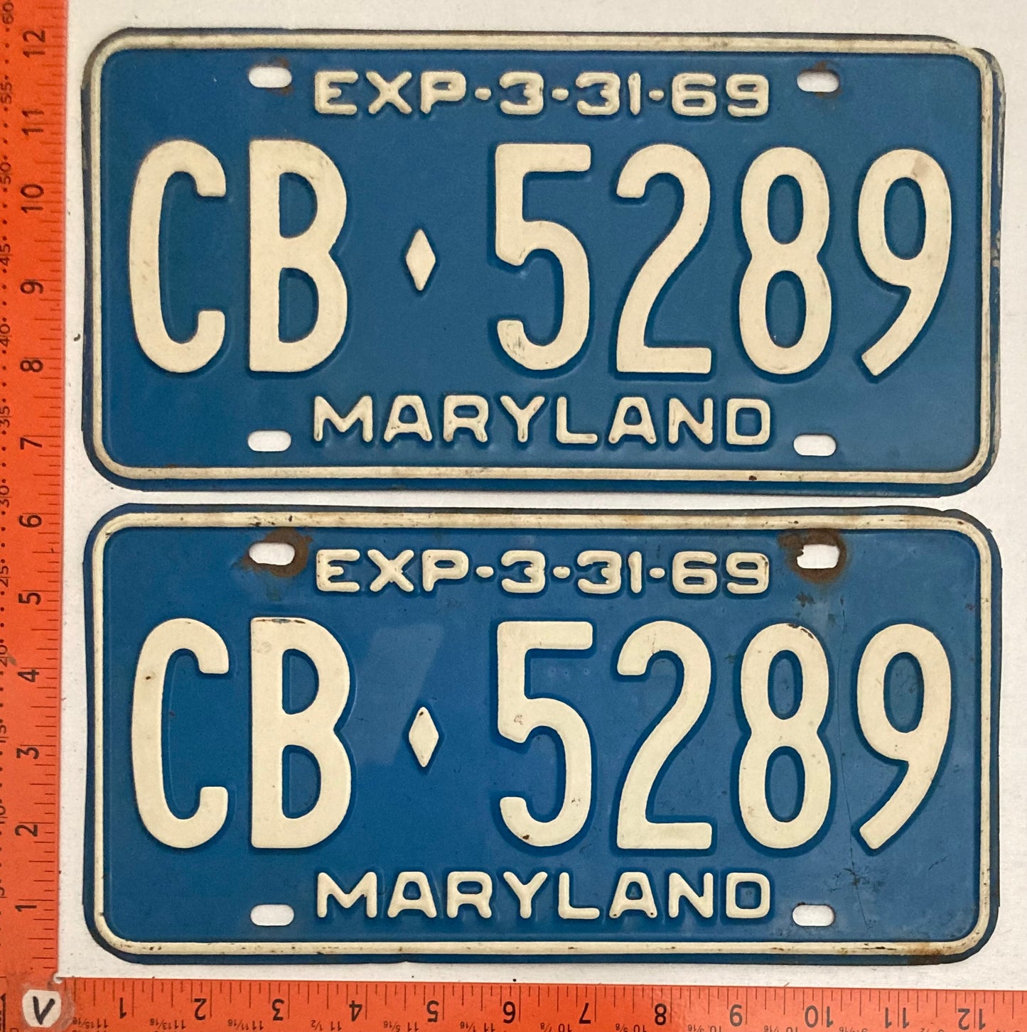1969 Maryland #CB-5289 Passenger License Plate PAIR