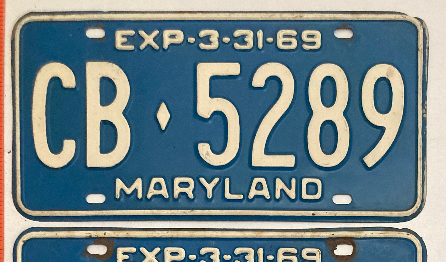 1969 Maryland #CB-5289 Passenger License Plate PAIR