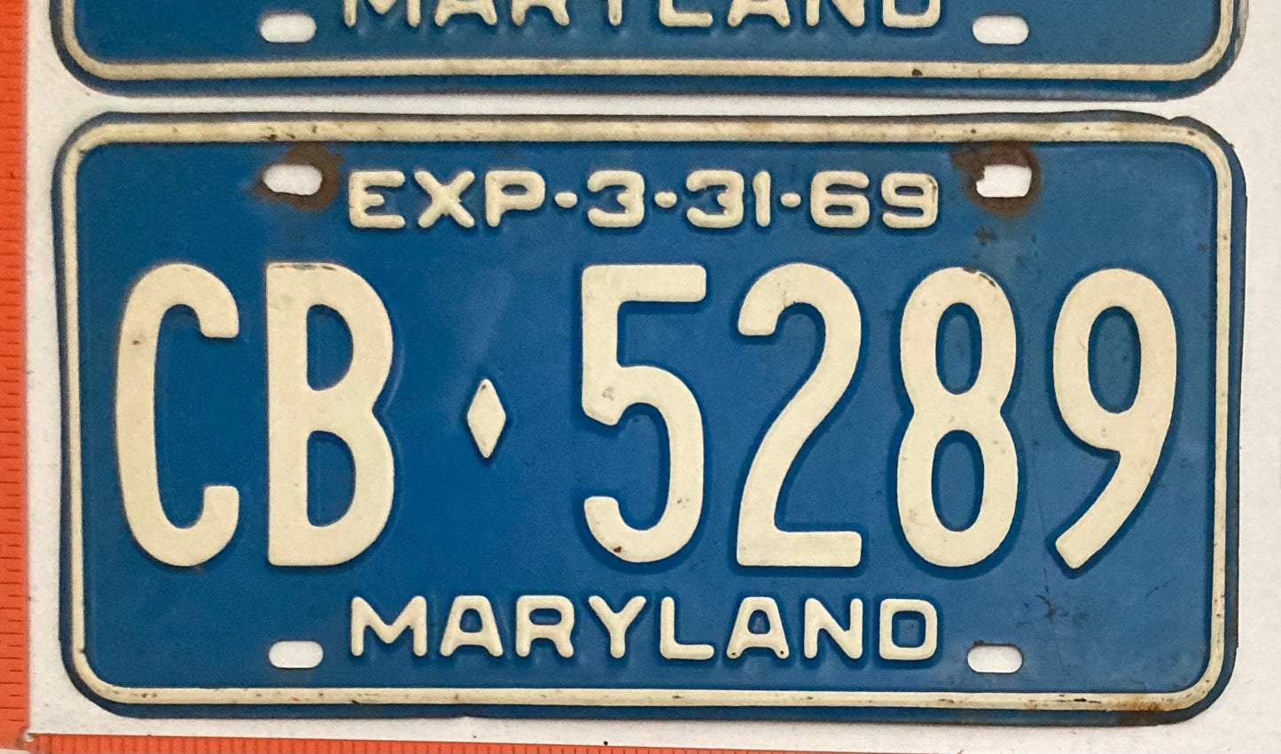 1969 Maryland #CB-5289 Passenger License Plate PAIR