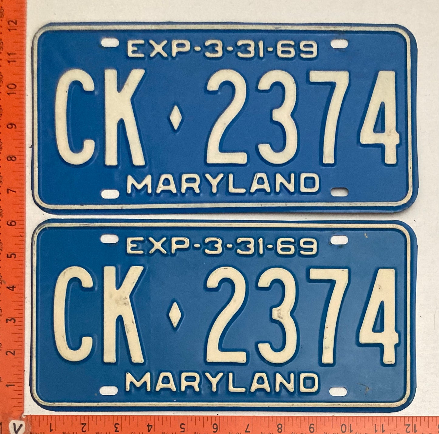 1969 Maryland #CK-2374 Passenger License Plate PAIR