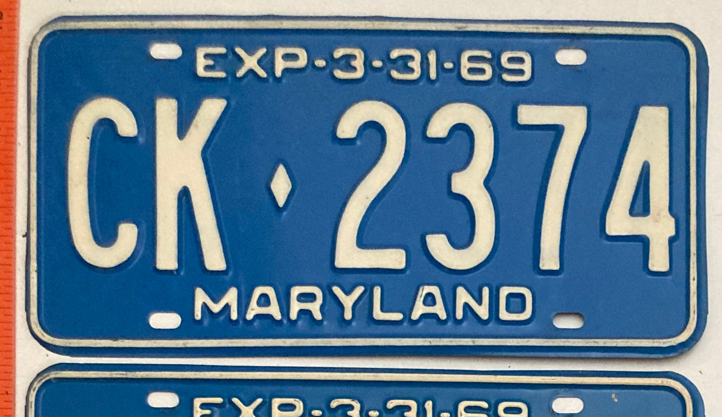 1969 Maryland #CK-2374 Passenger License Plate PAIR