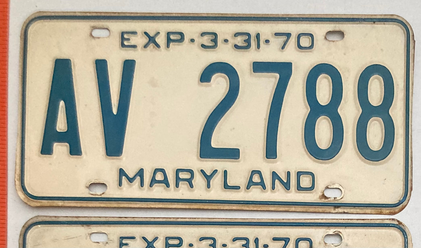 1970 Maryland #AV 2788 Passenger License Plate PAIR
