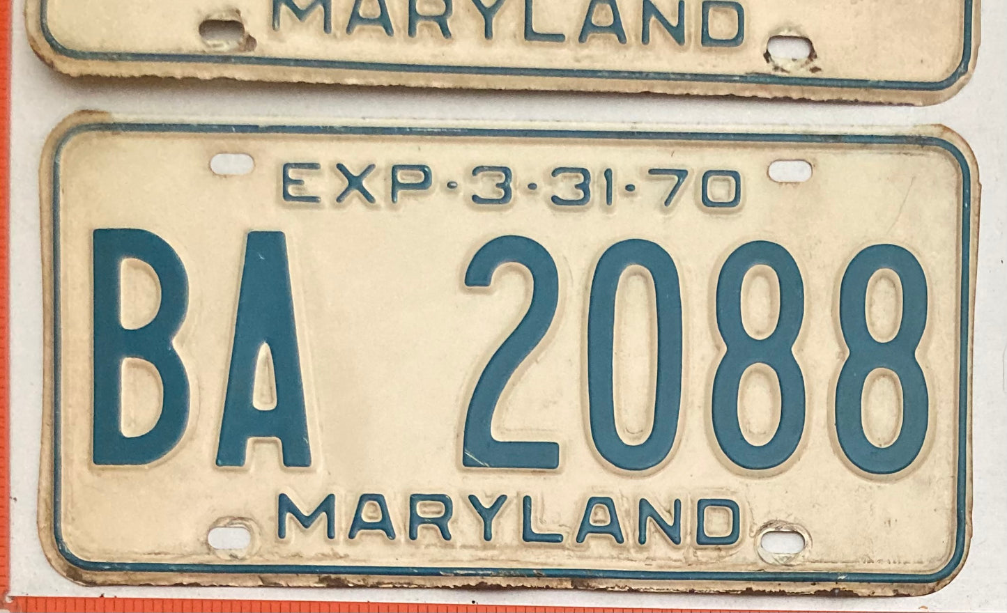 1970 Maryland #BA 2088 Passenger License Plate PAIR