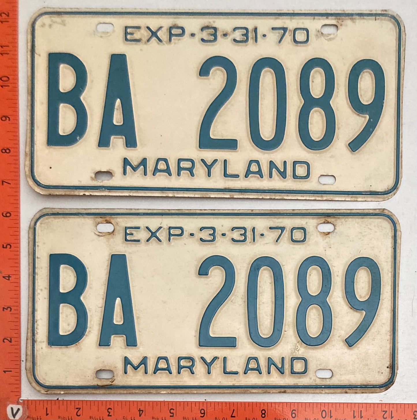 1970 Maryland #BA 2089 Passenger License Plate PAIR