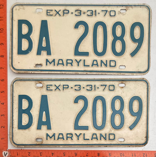 1970 Maryland #BA 2089 Passenger License Plate PAIR