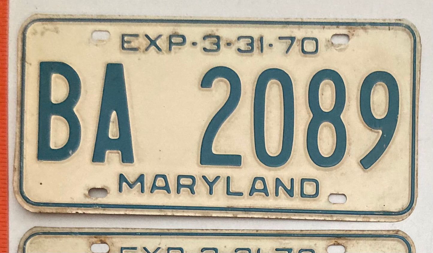 1970 Maryland #BA 2089 Passenger License Plate PAIR