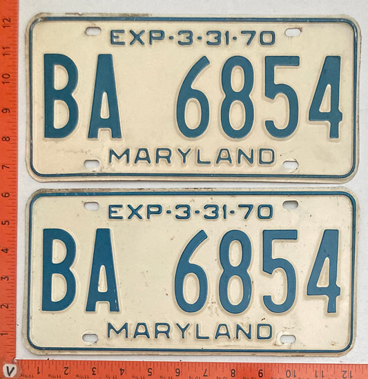 1970 Maryland #BA 6854 Passenger License Plate PAIR
