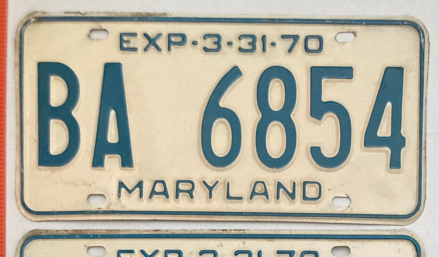 1970 Maryland #BA 6854 Passenger License Plate PAIR