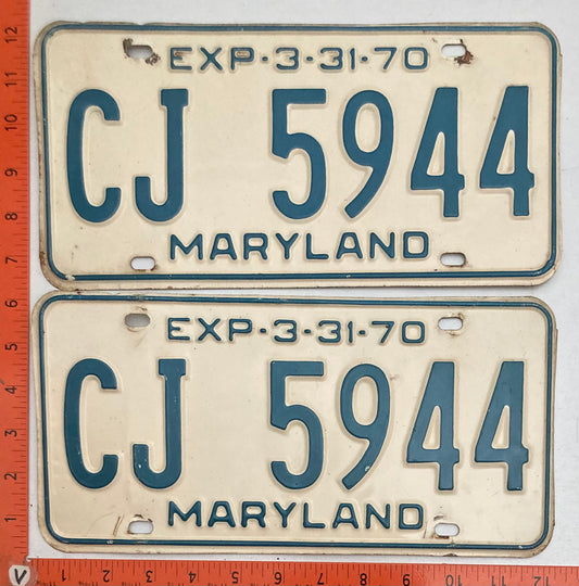 1970 Maryland #CJ 5944 Passenger License Plate PAIR