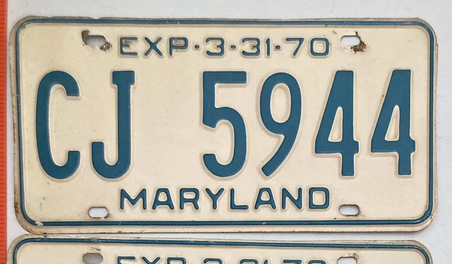 1970 Maryland #CJ 5944 Passenger License Plate PAIR