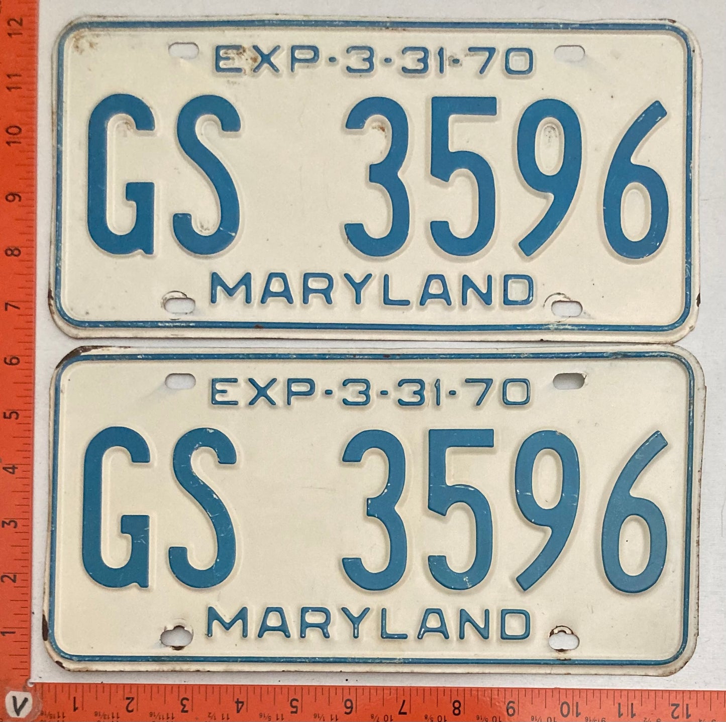 1970 Maryland #GS 3596 Passenger License Plate PAIR