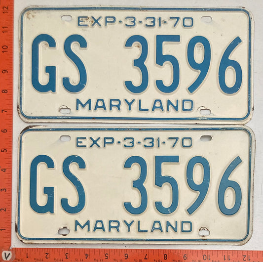 1970 Maryland #GS 3596 Passenger License Plate PAIR