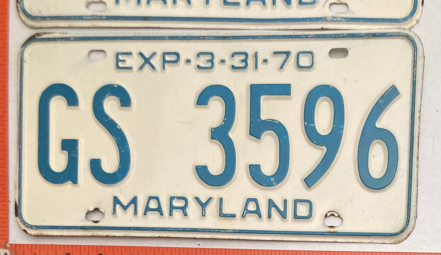 1970 Maryland #GS 3596 Passenger License Plate PAIR