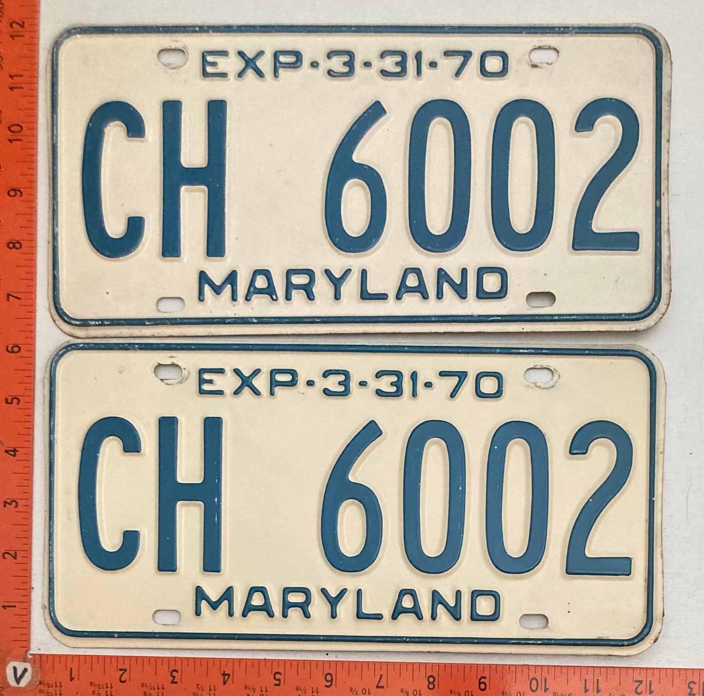 1970 Maryland #CH 6002 Passenger License Plate PAIR