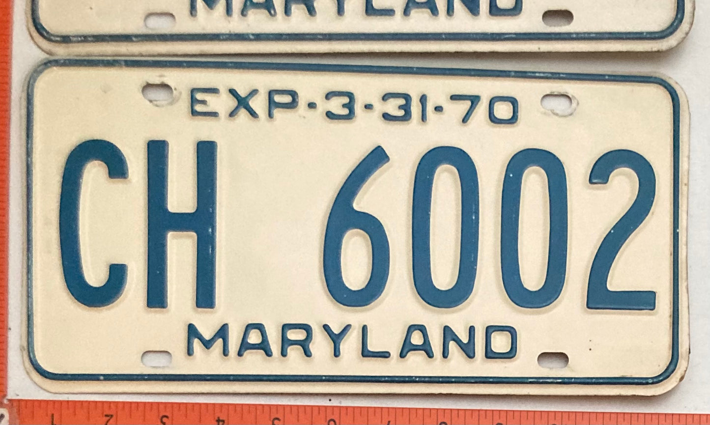 1970 Maryland #CH 6002 Passenger License Plate PAIR