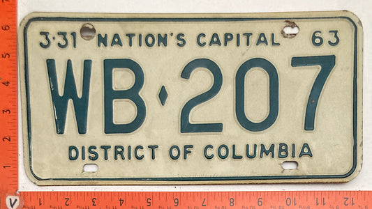 1963 Washington, DC #WB-207 Passenger License Plate